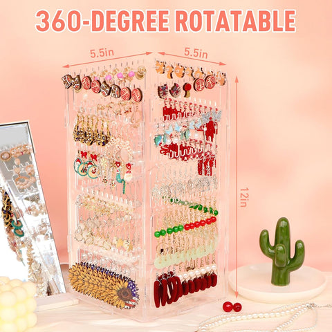 360 Rotating Earring Holder Organizer Stand,5 Tiers Acrylic Jewelry Organizers and Storage,Stud Earring Organizers and Storage,228 Holes and 232 Grooves for Earrings Necklaces chain bracelet