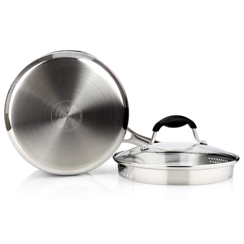 AVACRAFT Tri-Ply Stainless Steel Saucepan with Glass Strainer Lid, Two Side Spouts, Multipurpose Sauce Pan with Lid, Sauce Pot, Cooking Pot (Tri-Ply Full Body, 3.5 Quart)