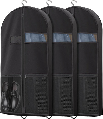 43" Travel Garment Bag with Accessories Zipper Pocket, Heavy Duty Suit Bag for Suits, Tuxedos, Dresses, Coats, Black, 1 pack