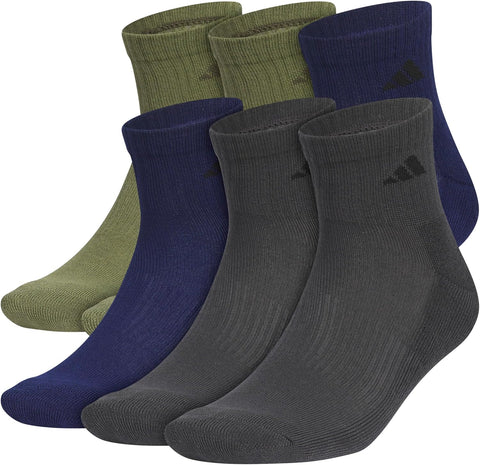 adidas Men's Socks, Athletic Cushioned Quarter 6-Pack, Ankle Fit with Arch Support