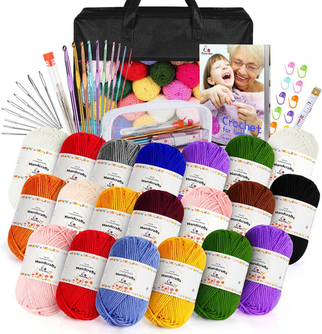 Aeelike Crochet Kit for Beginners Adults, Crochet Kits Include Yarn, 59pcs Crochet Starter Kit for Beginners Kids,Ergonomic Crochet Hooks 2.0-6.0 mm, Lace Steel Needles 0.6-1.9 mm