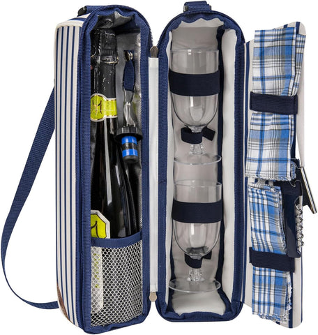 ALLCAMP Wine tote Bag with Cooler Compartment, Picnic Set Carrying Two sets of tableware