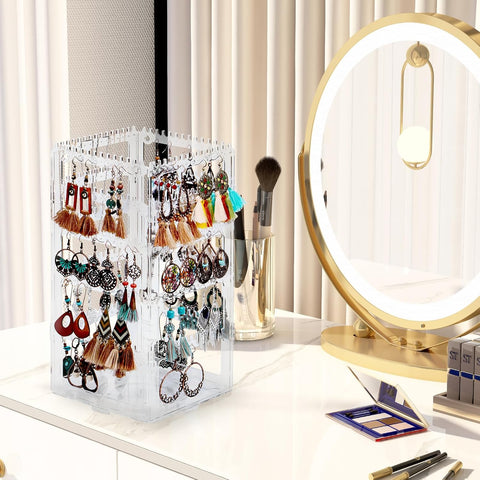360 Rotating Earring Holder Organizer Stand,5 Tiers Acrylic Jewelry Organizers and Storage,Stud Earring Organizers and Storage,228 Holes and 232 Grooves for Earrings Necklaces chain bracelet