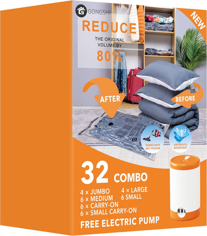 12 Pack Vacuum Storage Bags (3 Jumbo, 3 Large, 3 Medium, 3 Small),Plastic Packaging Bags,Space Saver Sealer Compression Bags with Travel Hand Pump for Blankets, Comforters, Pillows, Clothes Storage