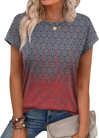 Alaroo Womens Summer Tops Short Sleeve Shirts Crew Neck Cute Trendy Tunic Blouses (S-3XL)