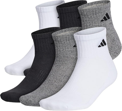 adidas Men's Socks, Athletic Cushioned Quarter 6-Pack, Ankle Fit with Arch Support