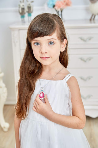 2 Pcs Sofia the First Amulet and Elena Princess Necklace Twin Sister Teardrop Necklace Magic Jewelry Gift for Girls