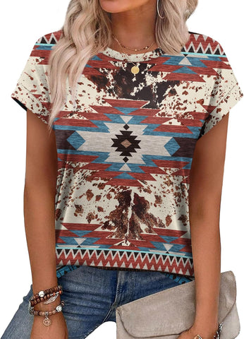 Alaroo Womens Summer Tops Short Sleeve Shirts Crew Neck Cute Trendy Tunic Blouses (S-3XL)