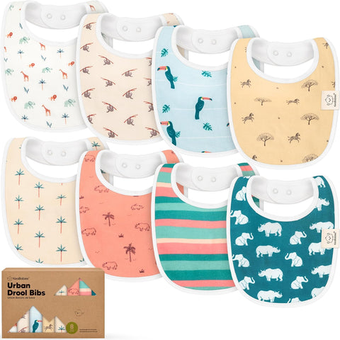 8-Pack Organic Baby Bibs for Boys, Girls - Soft Cotton Drooling and Teething Bibs for Baby Girl & Boy, Extra Absorbent, Easy to Clean & Put On for Toddler, Newborn, Infant 0-24 Months (Sweet Charm)