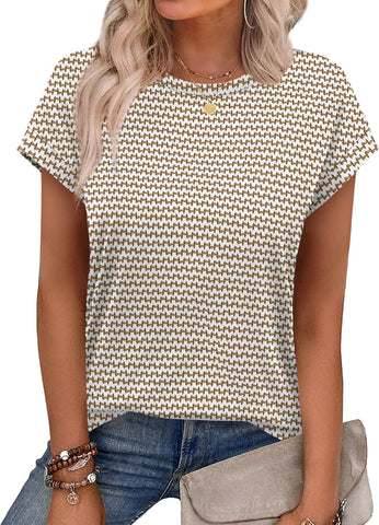 Alaroo Womens Summer Tops Short Sleeve Shirts Crew Neck Cute Trendy Tunic Blouses (S-3XL)