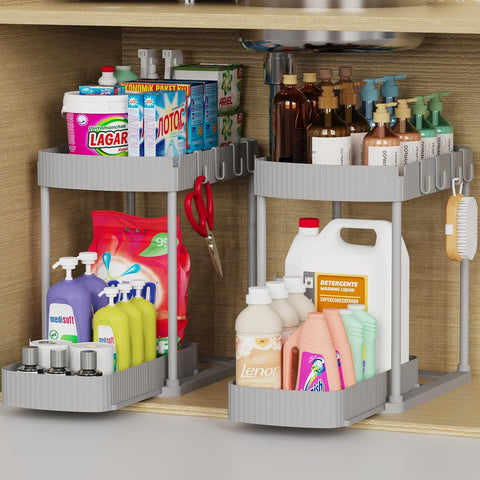 2 Pack Multi-Purpose Pull-Out Storage Organizers, Under Sink Organizers and Storage for Bathroom & Kitchen, Under Cabinet Organizers and storage, 12.8 Inch, Black