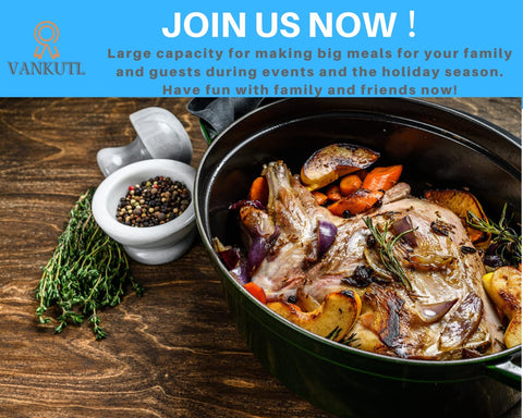 16 Inch Roasting Pan with Lid - Covered Oval Roaster - Enamel Carbon Steel Roaster Pot - Excellent Heat Distribution and Non-sticky - for Turkey Chicken Meat & Vegetables -Birthday and Holiday gifts