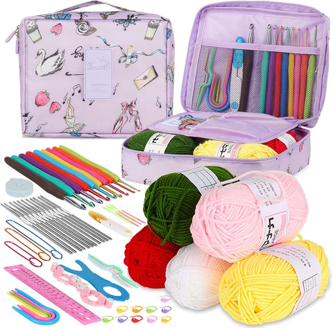 Aeelike Crochet Kit for Beginners Adults, Crochet Kits Include Yarn, 59pcs Crochet Starter Kit for Beginners Kids,Ergonomic Crochet Hooks 2.0-6.0 mm, Lace Steel Needles 0.6-1.9 mm
