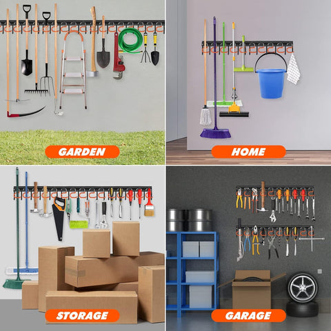 172,7 cm (68 Zoll) Garten-Werkzeug-Organizer aus Metall, Wandhalterung, Garagen-Organizer und Aufbewahrung mit Haken, Werkzeugaufhänger für Schuppen