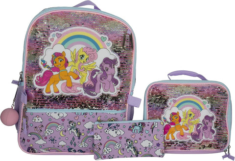 AI ACCESSORY INNOVATIONS Juego de mochila de 5 piezas, mochila escolar para niñas y niños de 16 pulgadas con bolsillo frontal con cremallera, Azul, Grande, Classic