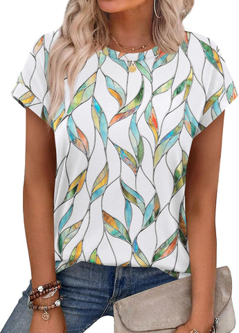 Alaroo Womens Summer Tops Short Sleeve Shirts Crew Neck Cute Trendy Tunic Blouses (S-3XL)