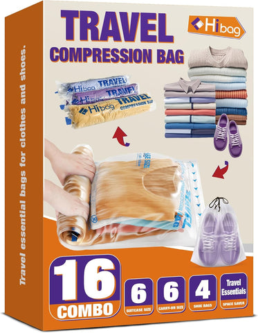 12 Compression Bags for Travel Essentials, Vacuum Packing Space Saver Bags for Cruise Accessories (12-Travel)