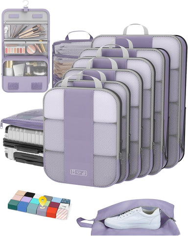 10 Set Compression Packing Cubes for Travel Essentials,Compressible Expandable Packing Cubes for Suitcase,OlarHike Luggage Organizer Bags for Travel,Handy Helper for Organizing Clothes(Black)