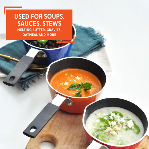 IMUSA USA Nonstick Multi Mini Sauce Pan with Silicone Handle Varies, You May Receive Red, Orange, Blue Color (Pack of 1)