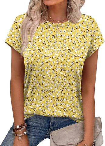 Alaroo Womens Summer Tops Short Sleeve Shirts Crew Neck Cute Trendy Tunic Blouses (S-3XL)