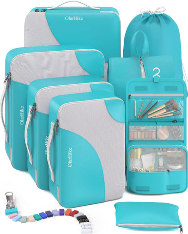 10 Set/8 Set Packing Cubes for Travel, Gifts for Women Mom,Anti-Tearing Suitcase Organizer for Luggage with Shoe & Hanging Toiletry Bag,OlarHike Vacation Essentials & Accessories for Cruise Ship,Cream