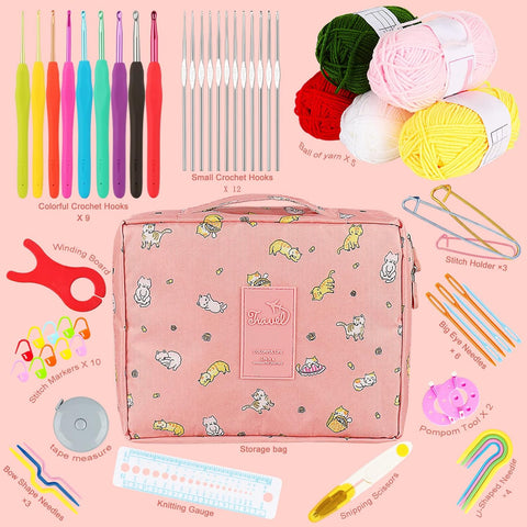 Aeelike Crochet Kit for Beginners Adults, Crochet Kits Include Yarn, 59pcs Crochet Starter Kit for Beginners Kids,Ergonomic Crochet Hooks 2.0-6.0 mm, Lace Steel Needles 0.6-1.9 mm