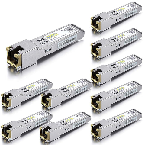10Gtek 𝟭𝟬𝗚𝗕𝗮𝘀𝗲-𝗧 𝗦𝗙𝗣+ 𝘁𝗼 𝗥𝗝-𝟰𝟱 𝗧𝗿𝗮𝗻𝘀𝗰𝗲𝗶𝘃𝗲𝗿, 10Gbe SFP+ Copper Ethernet CAT6a Module, up to 30m, for Cisco SFP-10G-T-S, Ubiquiti UniFi, Fortinet, TP-Link and More