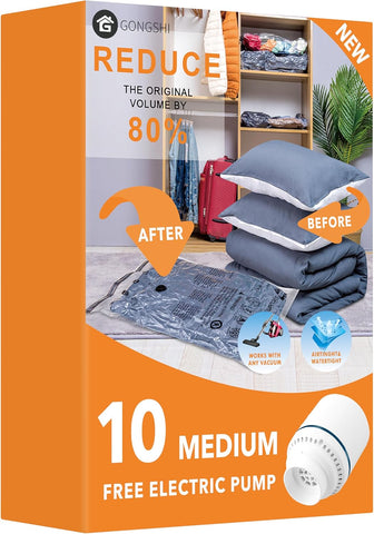 12 Pack Vacuum Storage Bags (3 Jumbo, 3 Large, 3 Medium, 3 Small),Plastic Packaging Bags,Space Saver Sealer Compression Bags with Travel Hand Pump for Blankets, Comforters, Pillows, Clothes Storage