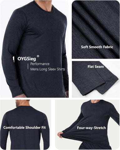 6 Pack Men's Quick Dry Long Sleeve Shirts UPF 50+ UV Sun Protection SPF Shirt Moisture Wicking T-Shirt for Casual Workout