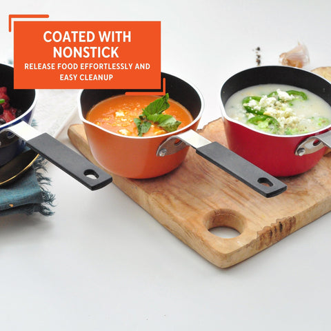 IMUSA USA Nonstick Multi Mini Sauce Pan with Silicone Handle Varies, You May Receive Red, Orange, Blue Color (Pack of 1)