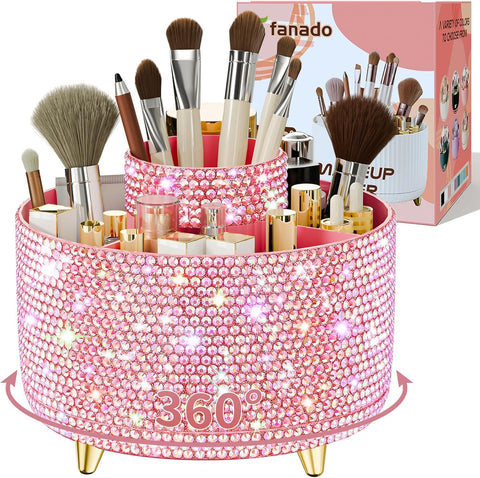 360° Rotate Makeup Brush Holder Organizer, Makeup Organizers Countertop, Makeup organization and Skincare Storage for Vanity, Desktop, Bathroom (White)