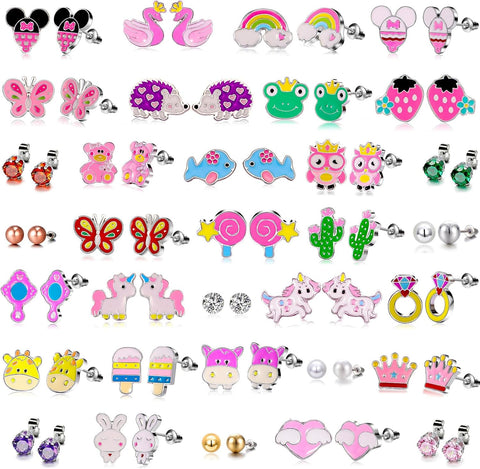 30 Pairs Hypoallergenic Earrings for Girls Sensitive Ears with Stainless Steel Post -Assorted Cute Stud Earrings for Teens Girls Women