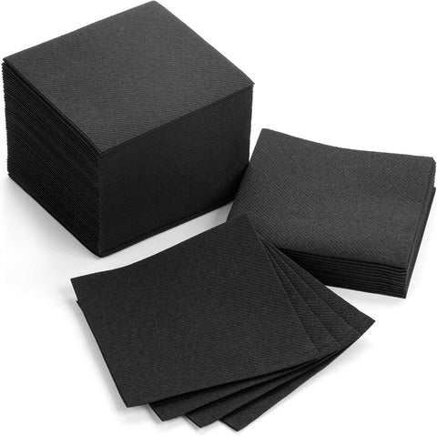 AH AMERICAN HOMESTEAD Cocktail Napkins-Disposable Beverage/Bar Napkins-Black Linen-Like Square Napkins-Eco-Friendly & Compostable-Everyday Use, Party or Wedding 4.75inch x 4.75inch (100 Count, Black)