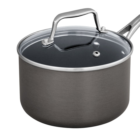 Amazon Basics Mini Sauce Pan With Lid, 2 Quarts, Hard-Anodized Non-Stick Aluminum, Gray (Previously Stone & Beam brand), pack of 1