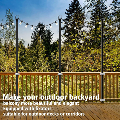 10Ft String Light Poles 4 Pack,Light Poles for Outside Lights,Outdoor with Fence Brackets Hanging Lights,Metal Stand Deck Patio Backyard
