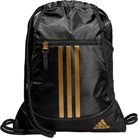 adidas Alliance Sackpack, Drawstring, Lightweight Small Gym Bag for Women, Soccer Backpack, Black, One Size