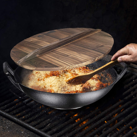 14 Inch Blue Enameled Cast Iron Wok/Pot - Bruntmor Nonstick Skillet Pan with Large Loop Handles for Versatile Cooking - Oven Safe & Electric Stovetop Compatible - Indoor and Outdoor Culinary Essential