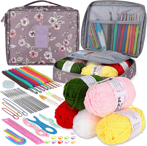 Aeelike Crochet Kit for Beginners Adults, Crochet Kits Include Yarn, 59pcs Crochet Starter Kit for Beginners Kids,Ergonomic Crochet Hooks 2.0-6.0 mm, Lace Steel Needles 0.6-1.9 mm
