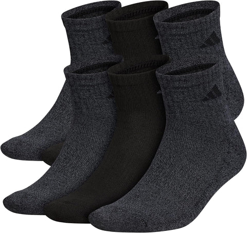 adidas Men's Socks, Athletic Cushioned Quarter 6-Pack, Ankle Fit with Arch Support