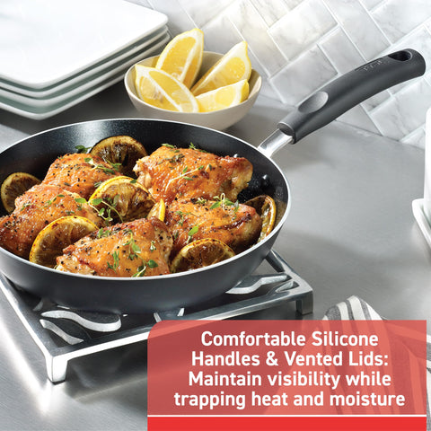 T-fal Signature Non Stick Sauce Pan w/Glass Lid 3 Quart, Oven Broiler Safe 350F, Scratch Resistant, Comfortable handle, Versatile & Convenient, Cookware, Pots and Pans, Dishwasher Safe, Black