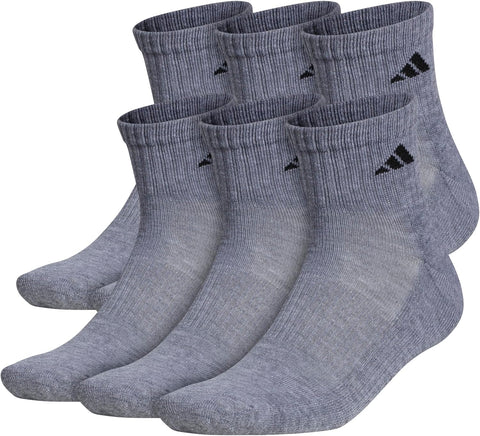 adidas Men's Socks, Athletic Cushioned Quarter 6-Pack, Ankle Fit with Arch Support