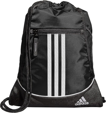 adidas Alliance Sackpack, Drawstring, Lightweight Small Gym Bag for Women, Soccer Backpack, Black, One Size