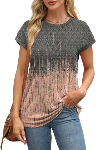 Alaroo Womens Summer Tops Short Sleeve Shirts Crew Neck Cute Trendy Tunic Blouses (S-3XL)