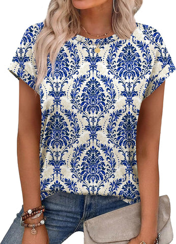 Alaroo Womens Summer Tops Short Sleeve Shirts Crew Neck Cute Trendy Tunic Blouses (S-3XL)