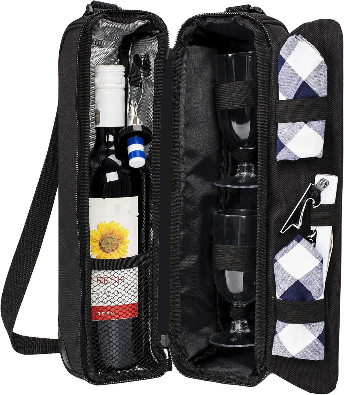 ALLCAMP Wine tote Bag with Cooler Compartment, Picnic Set Carrying Two sets of tableware