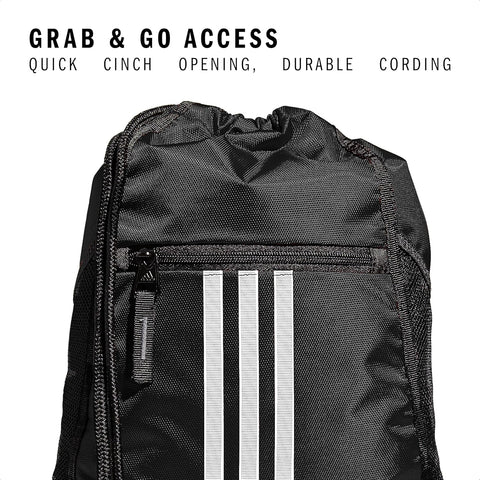 adidas Alliance Sackpack, Drawstring, Lightweight Small Gym Bag for Women, Soccer Backpack, Black, One Size