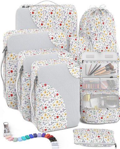 10 Set/8 Set Packing Cubes for Travel, Gifts for Women Mom,Anti-Tearing Suitcase Organizer for Luggage with Shoe & Hanging Toiletry Bag,OlarHike Vacation Essentials & Accessories for Cruise Ship,Cream